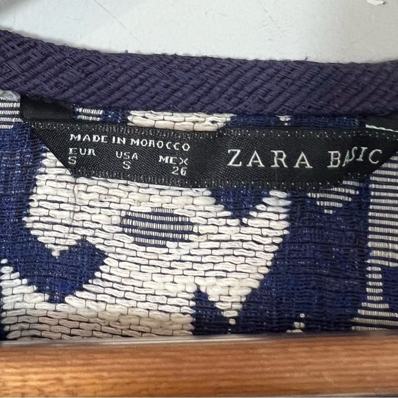 Zara Women's Jacket Blazer Linen Blend Boho Blue Cream Aztec Open Front Small - Picture 5 of 5